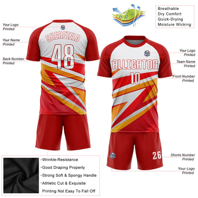 Custom Red White-Gold Sublimation Soccer Uniform Jersey