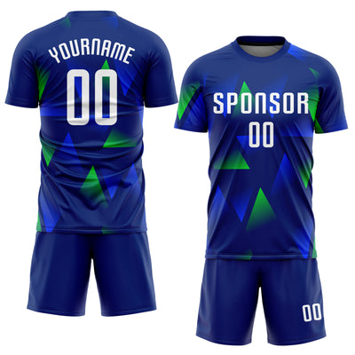 Custom Royal White-Kelly Green Sublimation Soccer Uniform Jersey