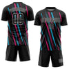 Custom Black Black Light Blue-Pink Sublimation Soccer Uniform Jersey