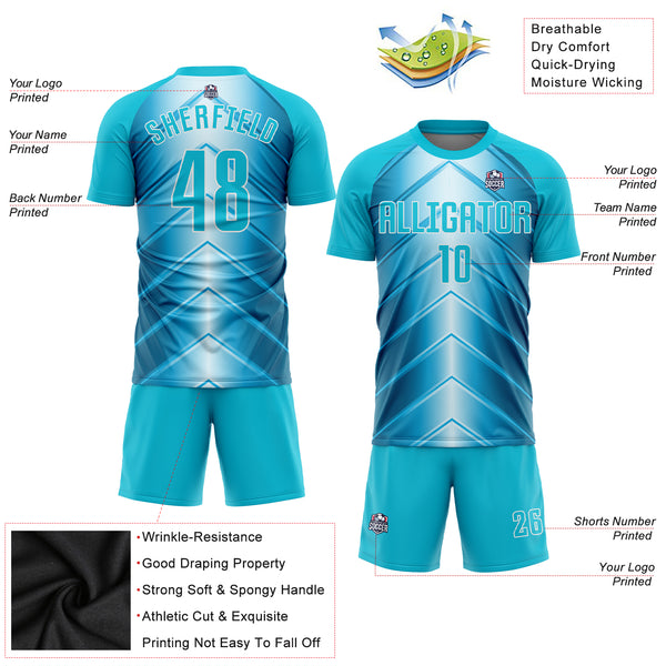 FANSIDEA Custom Light Blue White-Royal Sublimation Soccer Uniform Jersey Youth Size:110