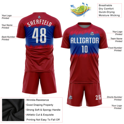 Custom Crimson White-Royal Sublimation Soccer Uniform Jersey