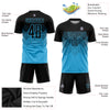 Custom Sky Blue Black Sublimation Soccer Uniform Jersey