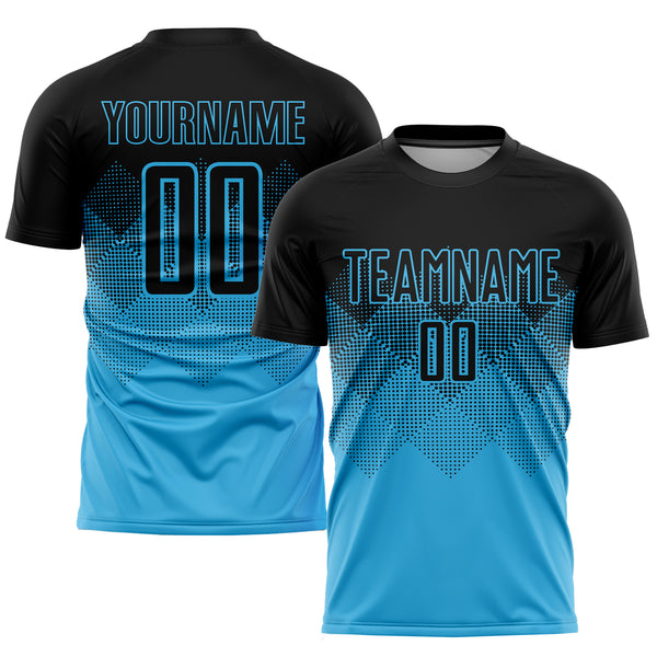 Custom Sky Blue Orange-Black Sublimation Soccer Uniform Jersey