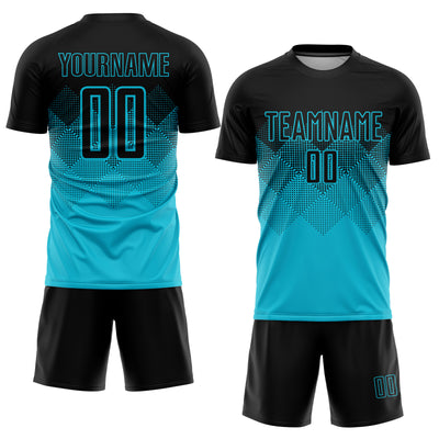 Custom Lakes Blue Black Sublimation Soccer Uniform Jersey