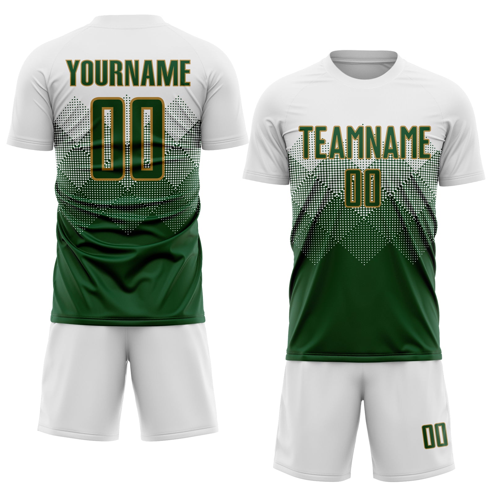 Custom White Green-Old Gold Sublimation Soccer Uniform Jersey