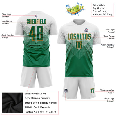 Custom White Kelly Green-Old Gold Sublimation Soccer Uniform Jersey