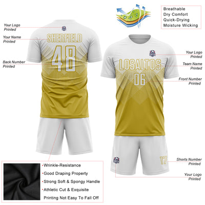 Custom Old Gold White Sublimation Soccer Uniform Jersey