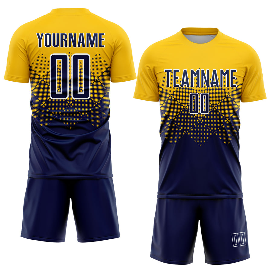 Custom Gold Navy-White Sublimation Soccer Uniform Jersey