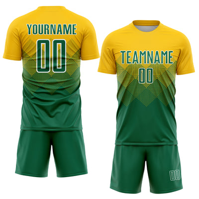 Custom Gold Kelly Green-White Sublimation Soccer Uniform Jersey