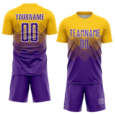 Custom Gold Purple-White Sublimation Soccer Uniform Jersey