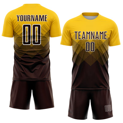 Custom Gold Brown-White Sublimation Soccer Uniform Jersey