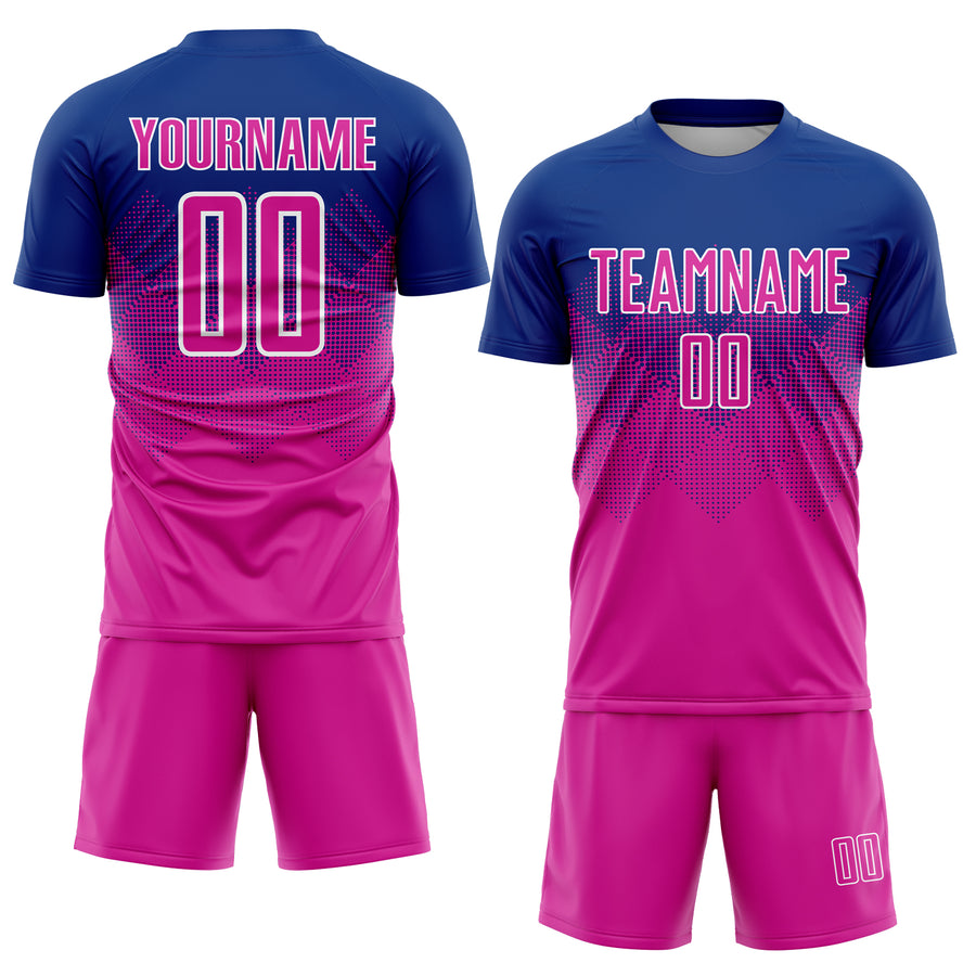 Custom Royal Deep Pink-White Sublimation Soccer Uniform Jersey