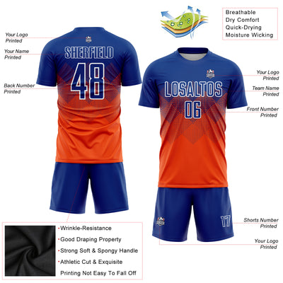 Custom Orange Royal-White Sublimation Soccer Uniform Jersey