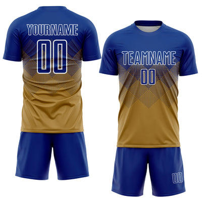 Custom Old Gold Royal-White Sublimation Soccer Uniform Jersey