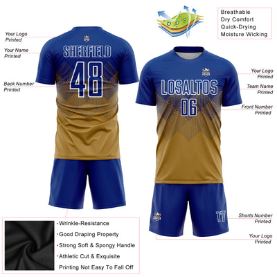 Custom Old Gold Royal-White Sublimation Soccer Uniform Jersey