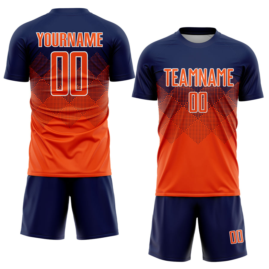 Custom Navy Orange-White Sublimation Soccer Uniform Jersey