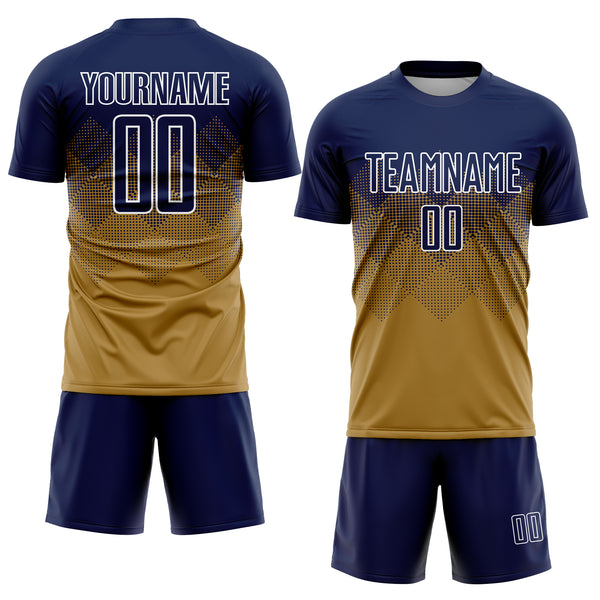 Cheap Custom Gold Navy-White Sublimation Soccer Uniform Jersey