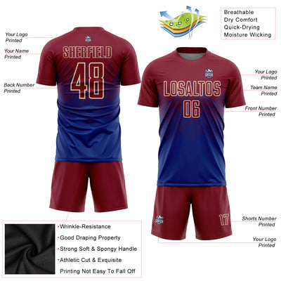 Custom Royal Crimson-Cream Sublimation Soccer Uniform Jersey