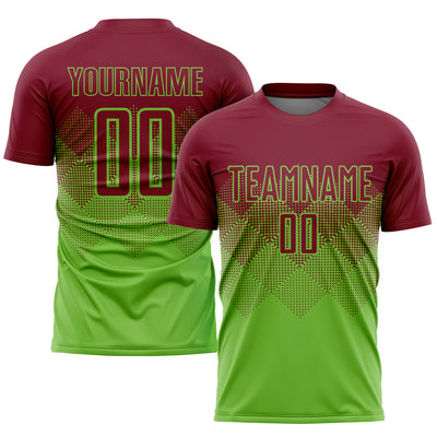 Custom Neon Green Crimson Sublimation Soccer Uniform Jersey