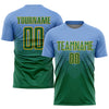 Custom Light Blue Kelly Green-Gold Sublimation Soccer Uniform Jersey