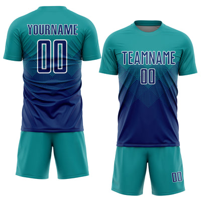 Custom Teal US Navy Blue-White Sublimation Soccer Uniform Jersey