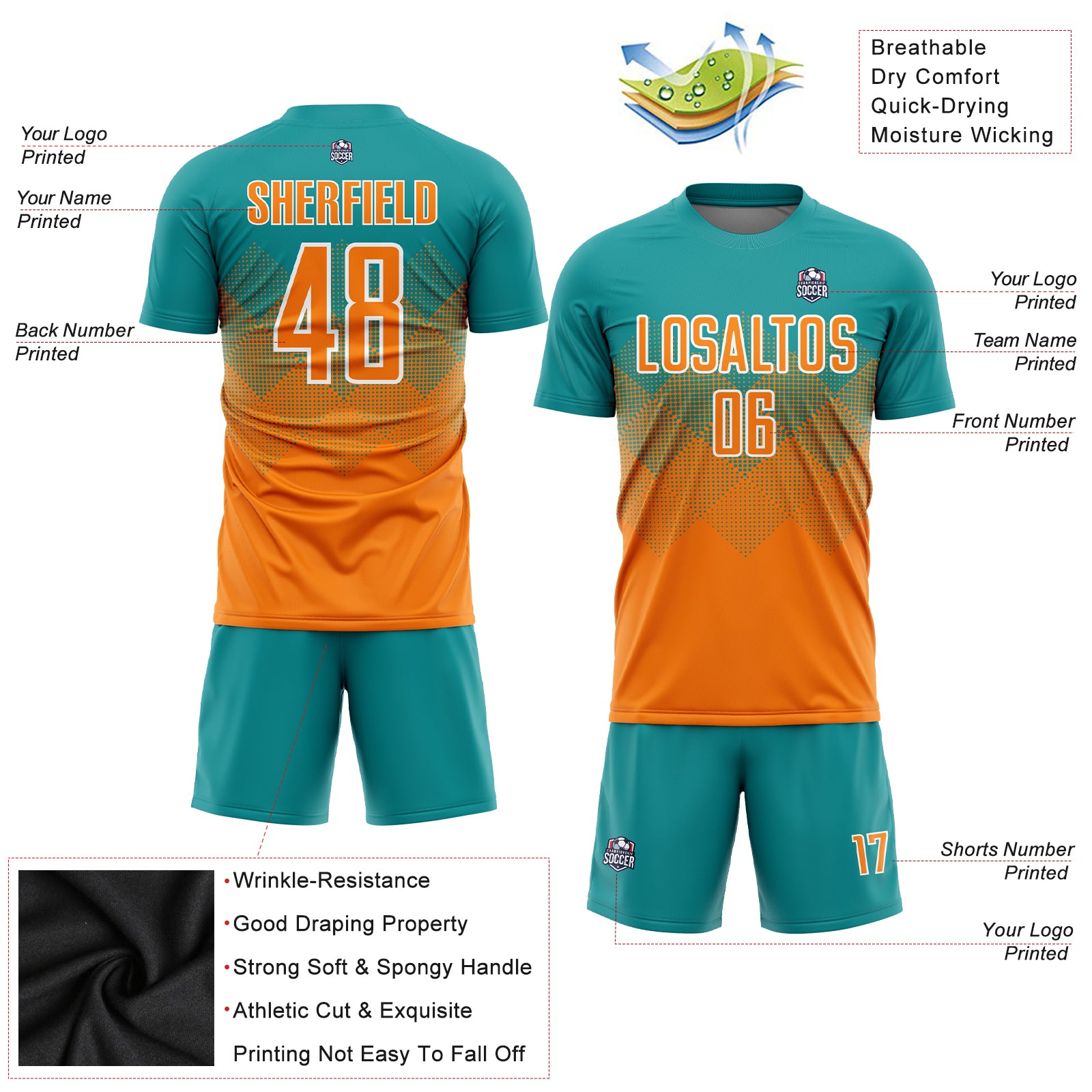 Quick Dry Orange Football Jersey Custom Sublimation Soccer