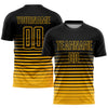 Custom Black Gold Pinstripe Fade Fashion Sublimation Soccer Uniform Jersey