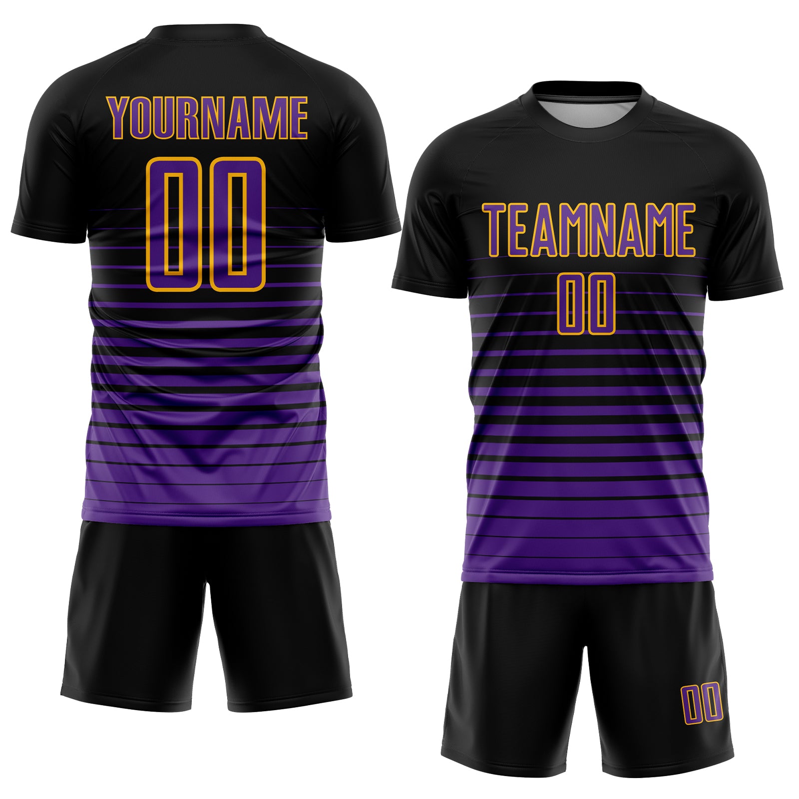 Custom Purple Gold Pinstripe Fade Fashion Sublimation Soccer Uniform Jersey