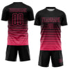 Custom Black Neon Pink Pinstripe Fade Fashion Sublimation Soccer Uniform Jersey