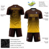 Custom Brown Yellow Pinstripe Fade Fashion Sublimation Soccer Uniform Jersey