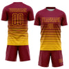 Custom Maroon Yellow Pinstripe Fade Fashion Sublimation Soccer Uniform Jersey