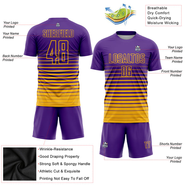 Custom Purple Gold-Black Sublimation Fade Fashion Soccer Uniform