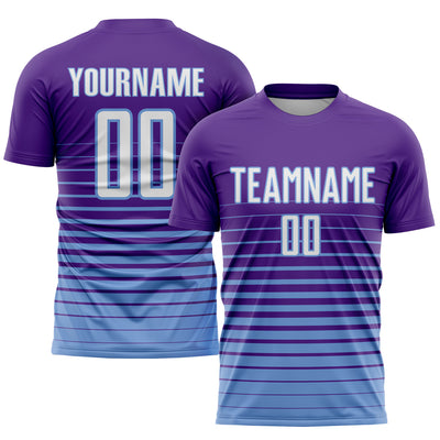 Custom Purple White-Light Blue Pinstripe Fade Fashion Sublimation Soccer Uniform Jersey