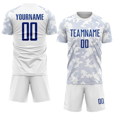 Custom White Royal Sublimation Soccer Uniform Jersey