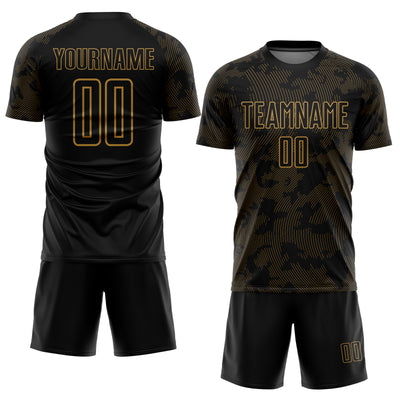 Custom Black Old Gold Sublimation Soccer Uniform Jersey