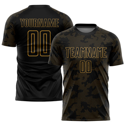 Custom Black Old Gold Sublimation Soccer Uniform Jersey