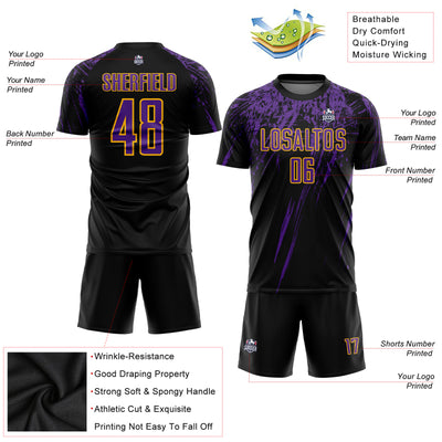 Custom Black Purple-Gold Sublimation Soccer Uniform Jersey