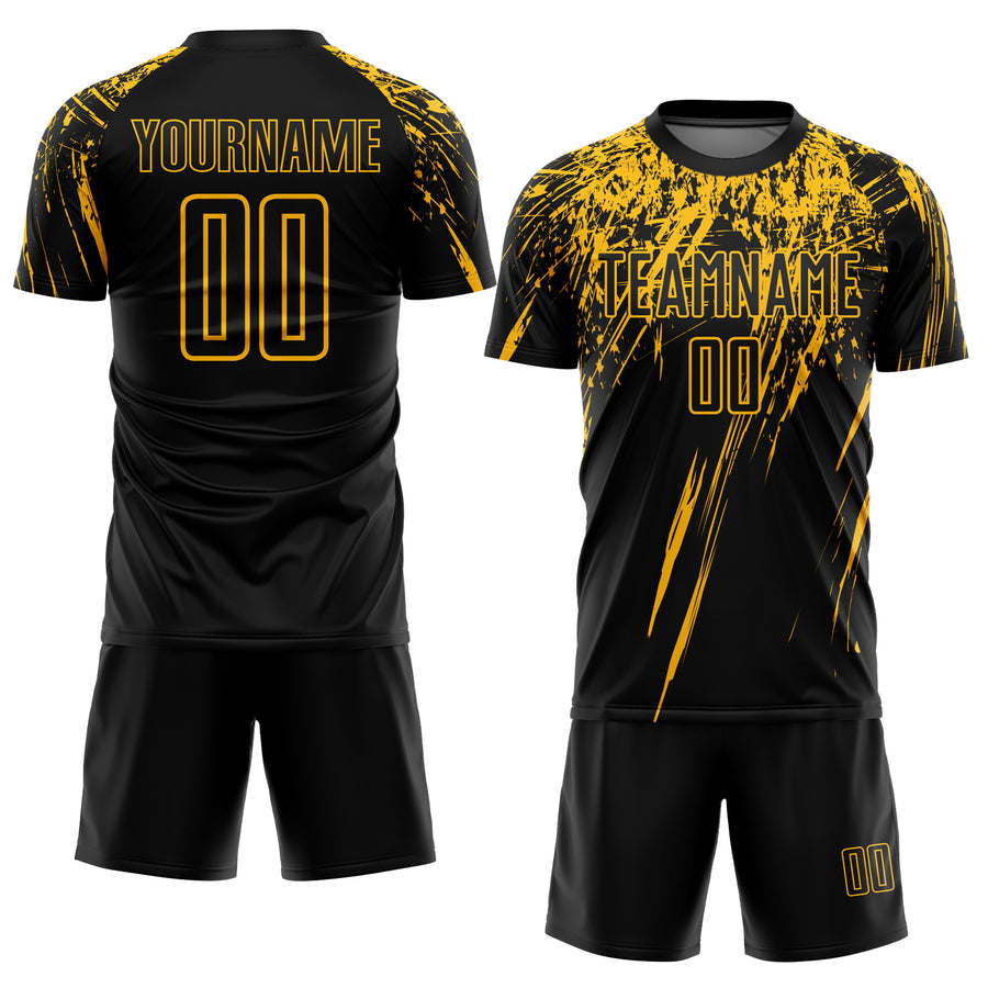 Custom Black Gold Sublimation Soccer Uniform Jersey