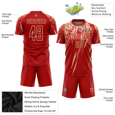 Custom Red City Cream Sublimation Soccer Uniform Jersey