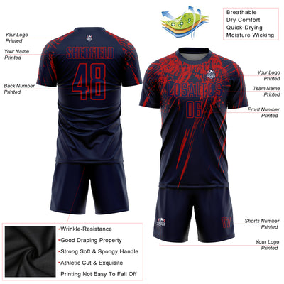 Custom Navy Red Sublimation Soccer Uniform Jersey