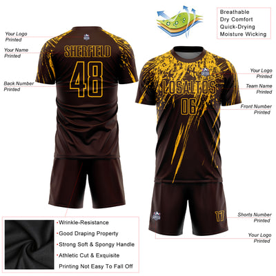 Custom Brown Gold Sublimation Soccer Uniform Jersey