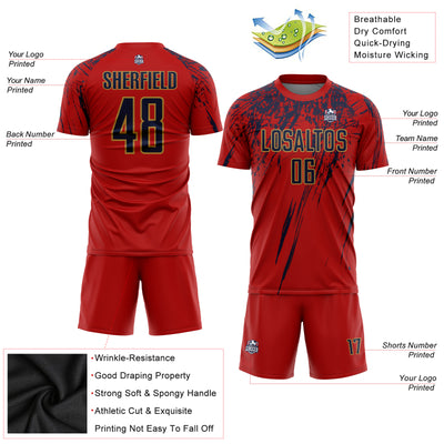 Custom Red Navy-Old Gold Sublimation Soccer Uniform Jersey