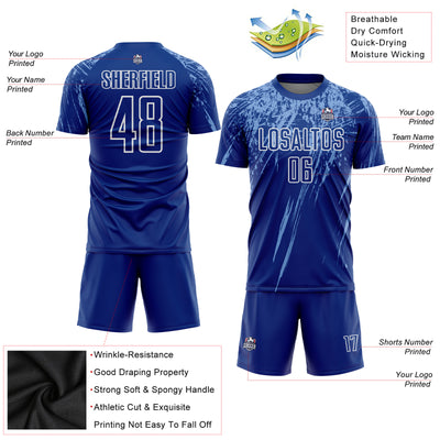 Custom Royal Light Blue-White Sublimation Soccer Uniform Jersey