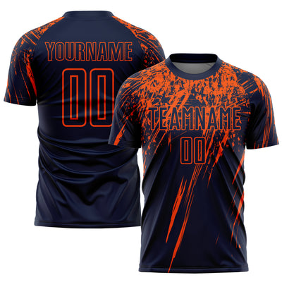 Custom Navy Orange Sublimation Soccer Uniform Jersey