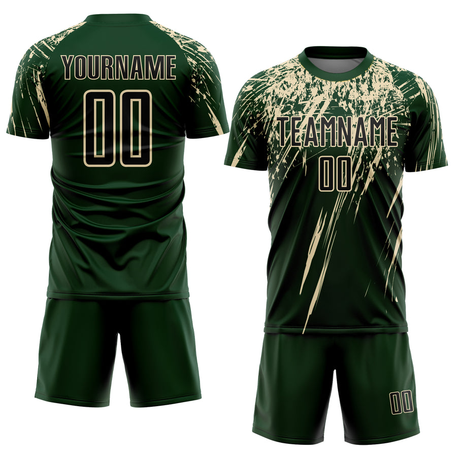 Custom Green Black-Cream Sublimation Soccer Uniform Jersey