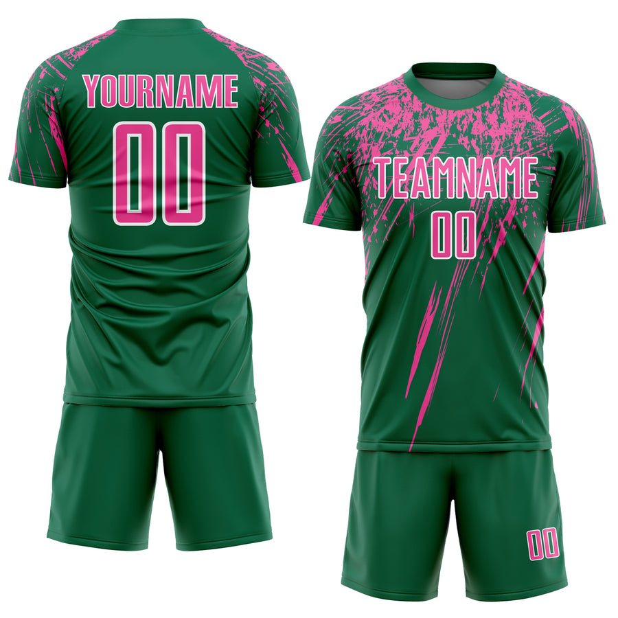 Custom Kelly Green Pink-White Sublimation Soccer Uniform Jersey