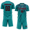 Custom Teal Navy-Red Sublimation Soccer Uniform Jersey