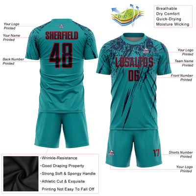 Custom Teal Navy-Red Sublimation Soccer Uniform Jersey