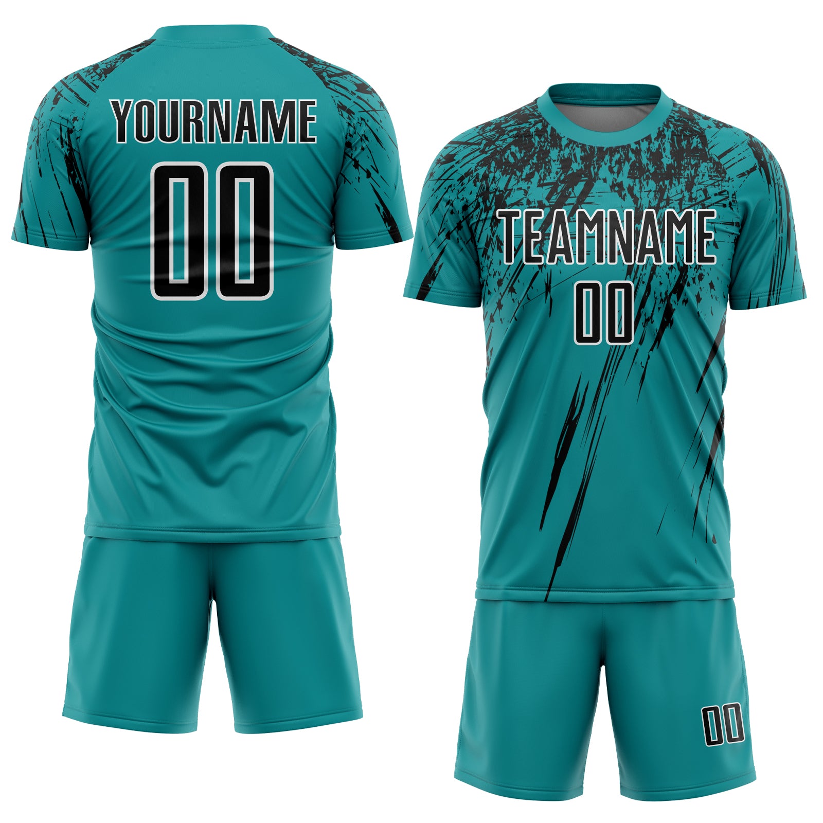 Custom Teal Black-White Sublimation Soccer Uniform Jersey