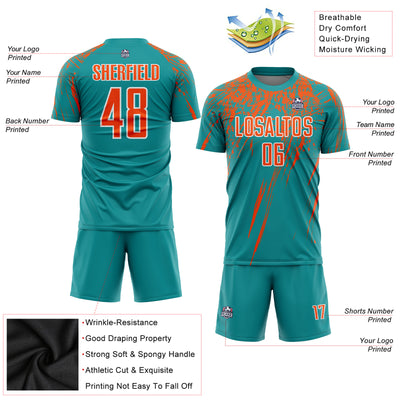 Custom Teal Orange-White Sublimation Soccer Uniform Jersey